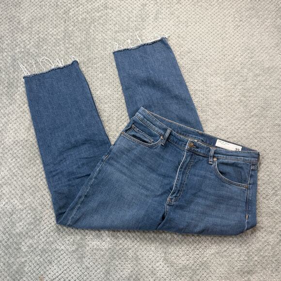 $268 Rag & Bone Harlow Mid-Rise Ankle Raw Hem Straight Jeans Womens 32 Blue - Picture 2 of 7